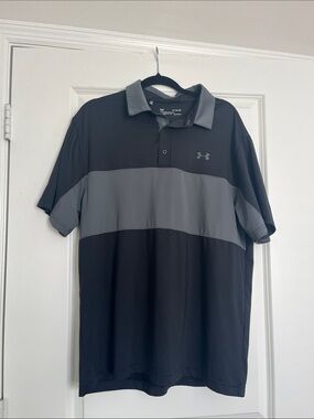 Under Armour Men’s Black Polo with Gray Chest Band